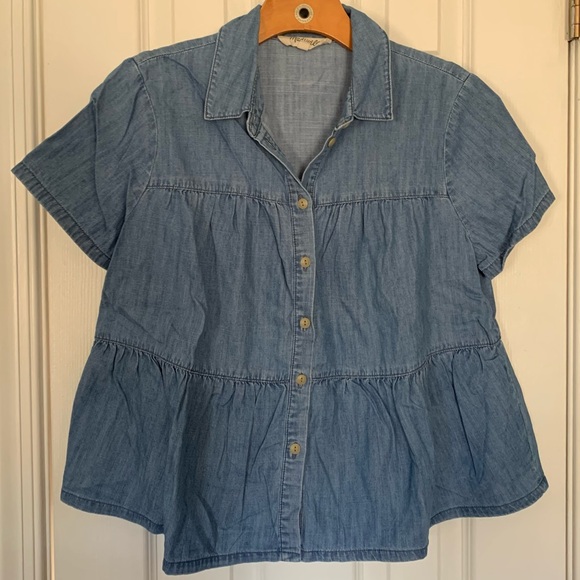 Madewell Lang Denim Seamed Button-Down Shirt - Picture 8 of 12